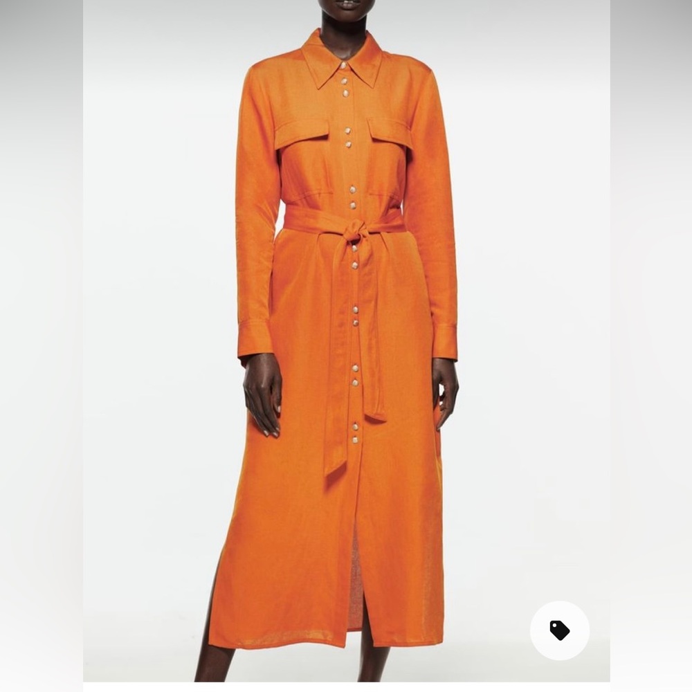 Zara linen blend shirt dress with metal buttons new